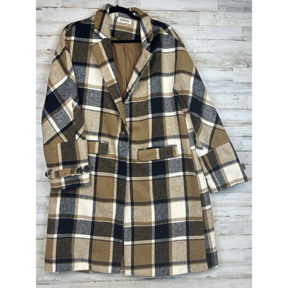 Listicle Women’s Plaid Wool Blend Coat Large Oversized Pocketed Blazer Style - Picture 1 of 8